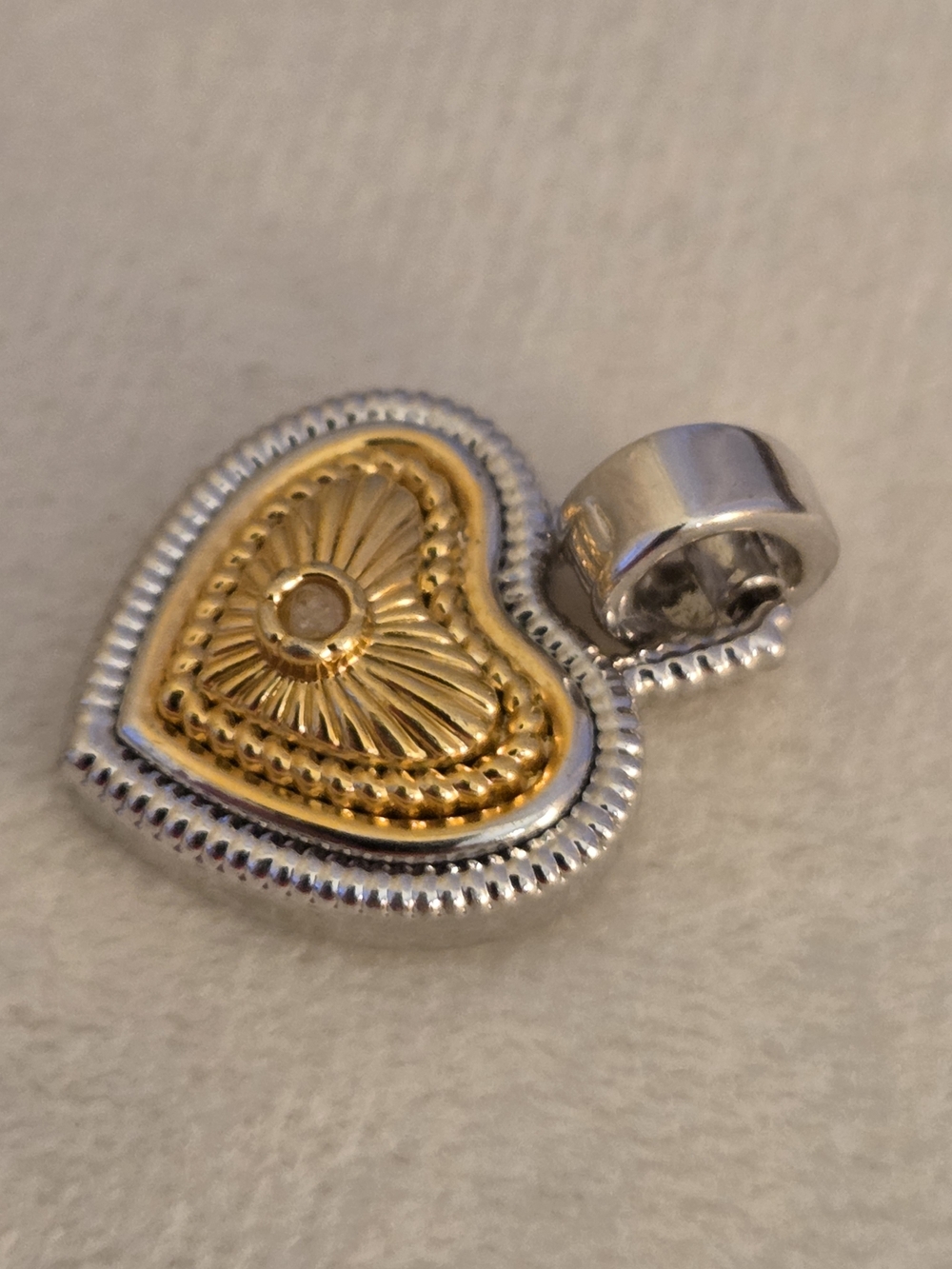 Two-Tone Heart Pendant Necklace Charm — Gold & Silver Intricately Chunky